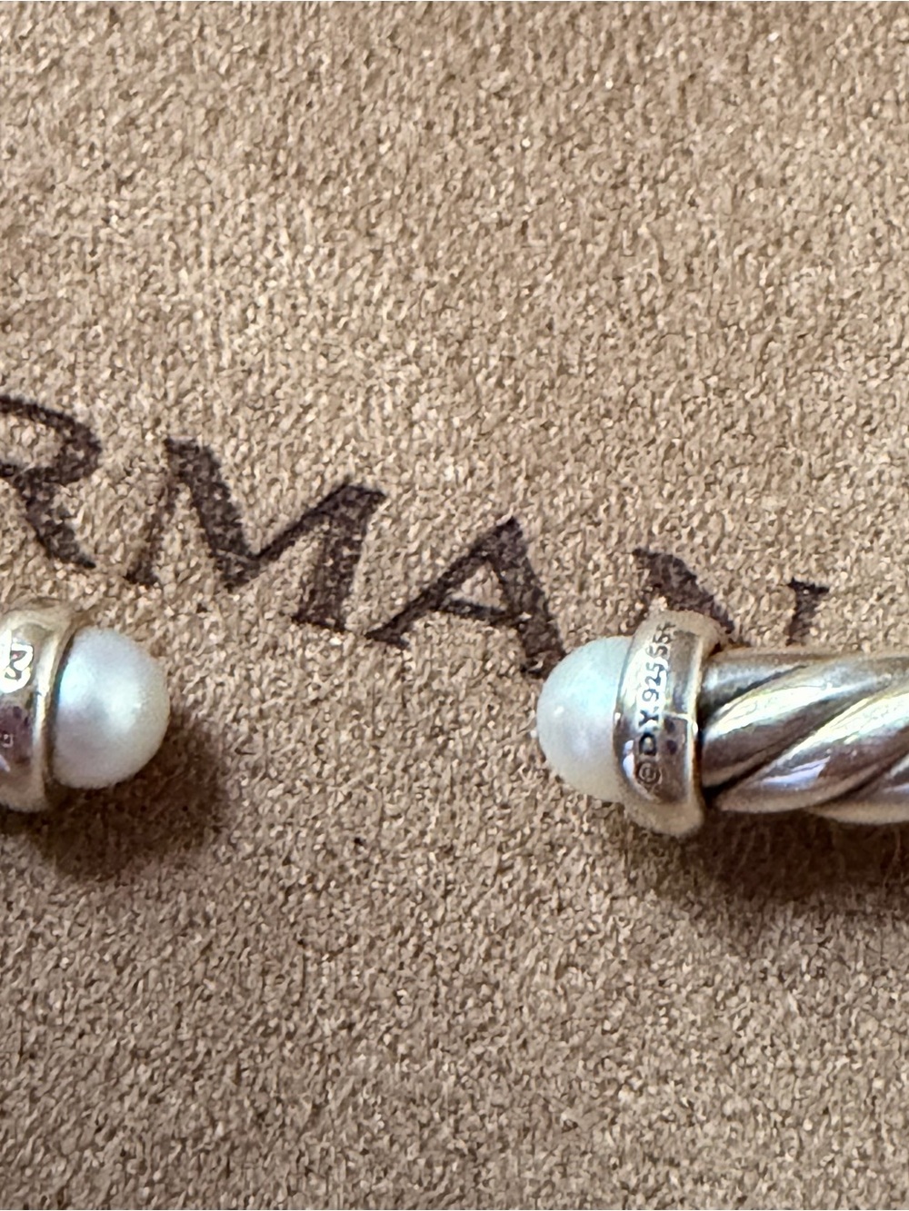 David Yurman Bracelet Cable Flex Sterling Silver 14K Gold and Pearls 4mm LARGE - Picture 5 of 10